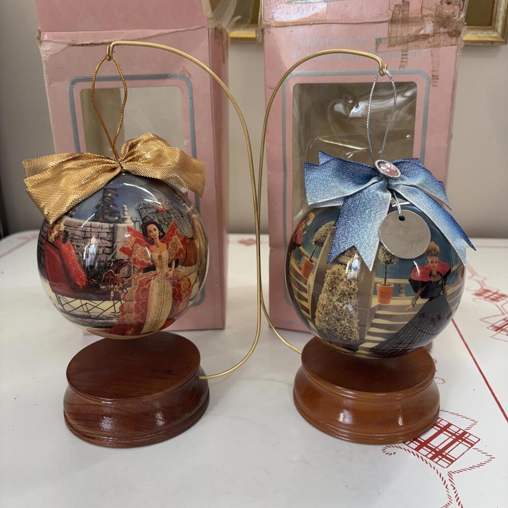 Vtg Barbie decoupage 4” ornament set